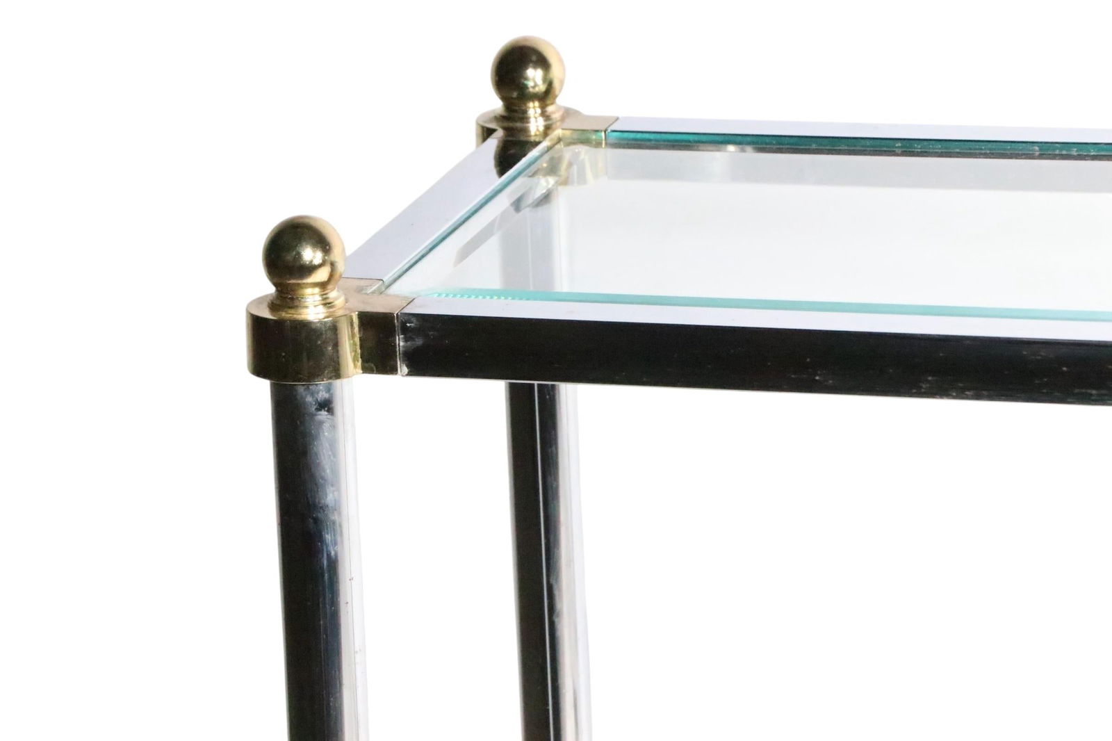 Hollywood Regency Style Chrome Brass and Glass Console Table C 1970's - 6