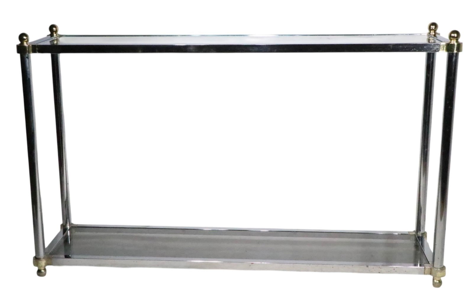 Hollywood Regency Style Chrome Brass and Glass Console Table C 1970's - 7