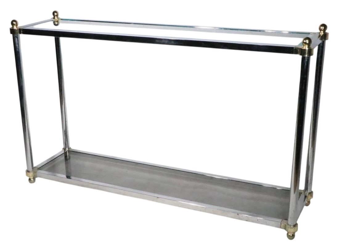 Hollywood Regency Style Chrome Brass and Glass Console Table C 1970's - 8