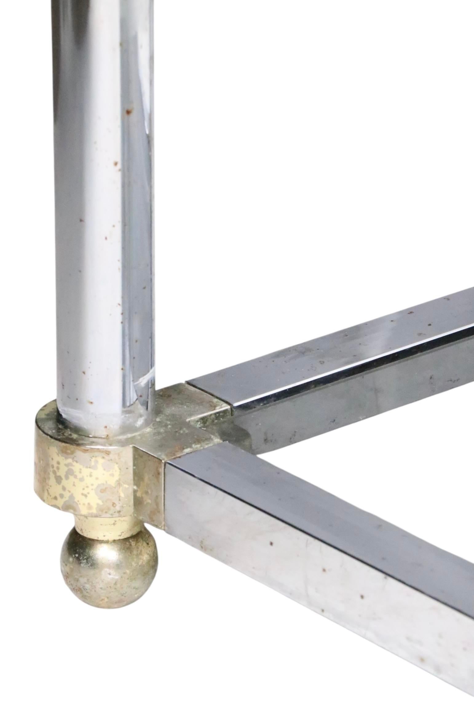 Hollywood Regency Style Chrome Brass and Glass Console Table C 1970's - 9