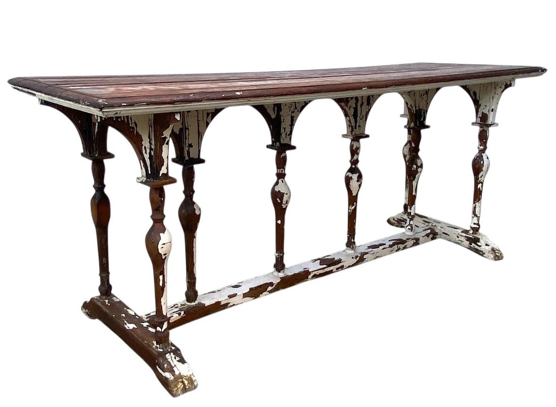 Antique 19th Century Gothic Revival Style Wood Console Table - 3