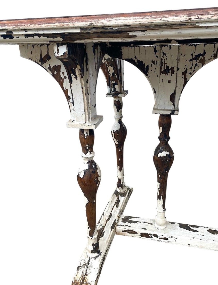 Antique 19th Century Gothic Revival Style Wood Console Table - 6