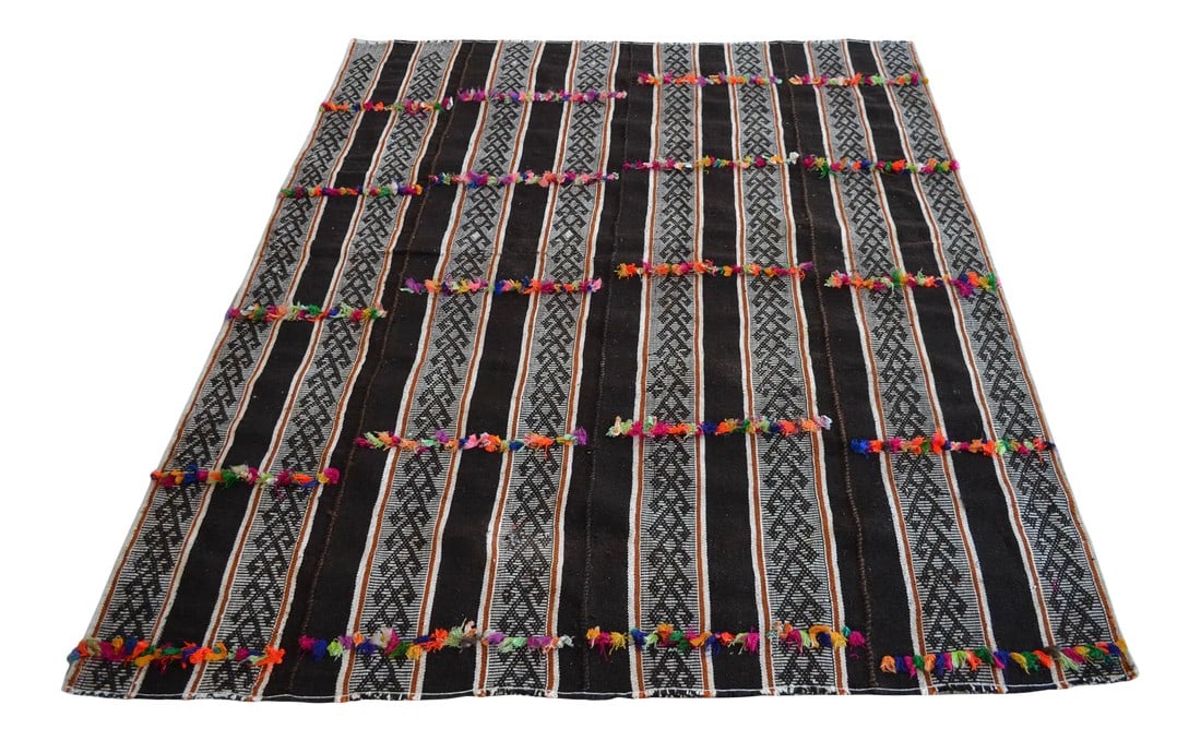 1970s Anatolian Rug Braided Hand Woven Kilim Minimal Rug - 5'7" X 7'2": Vintage Turkish handmade Kilim rug - a wool on cotton and goat hair, Turkish Kilim rug that is in used condition. Size: 67" x 86" Origin: anatolian kurdish age: 50-60 years old All images are of