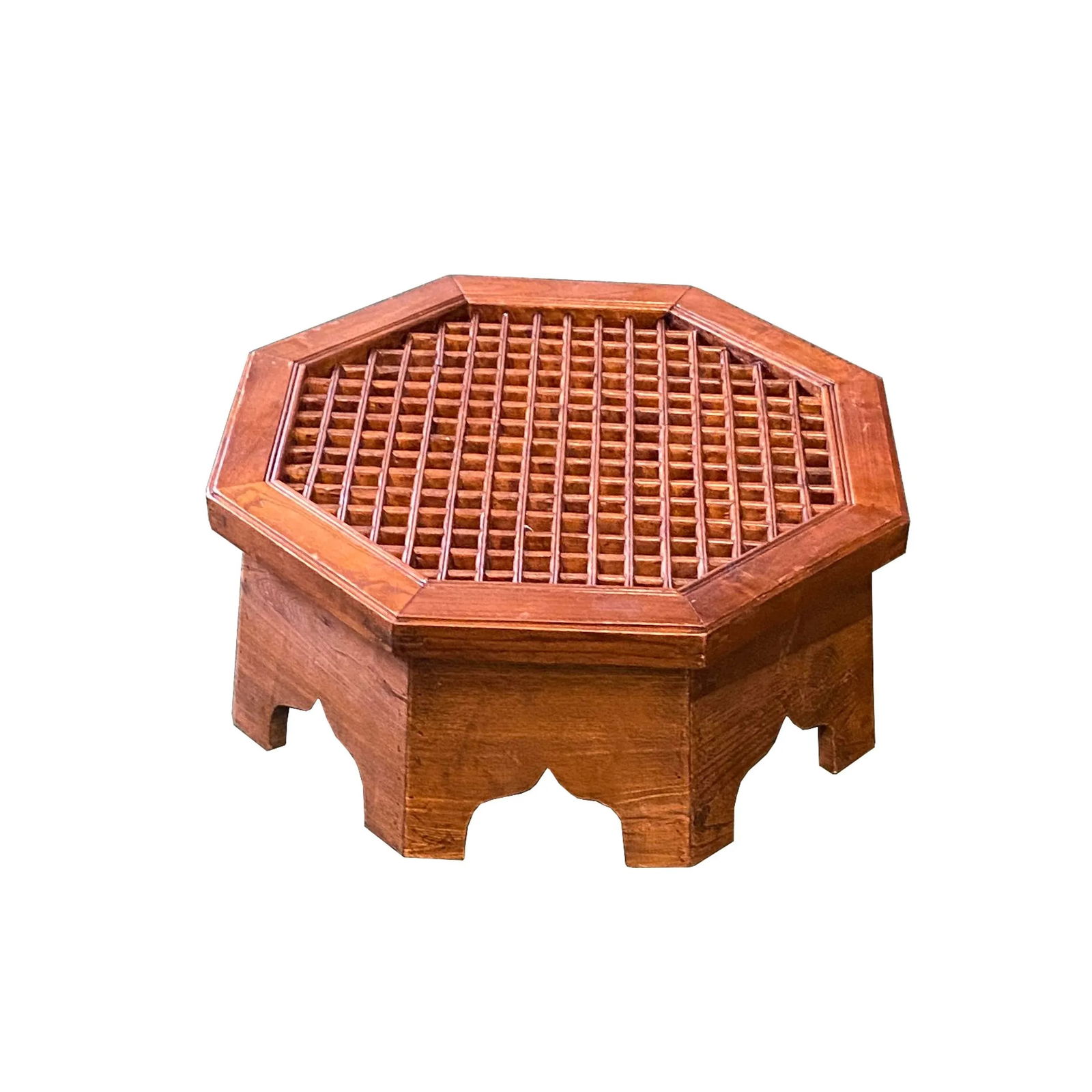 Asian Octagon Geometric Open Pattern Low Side Table Stand - 2
