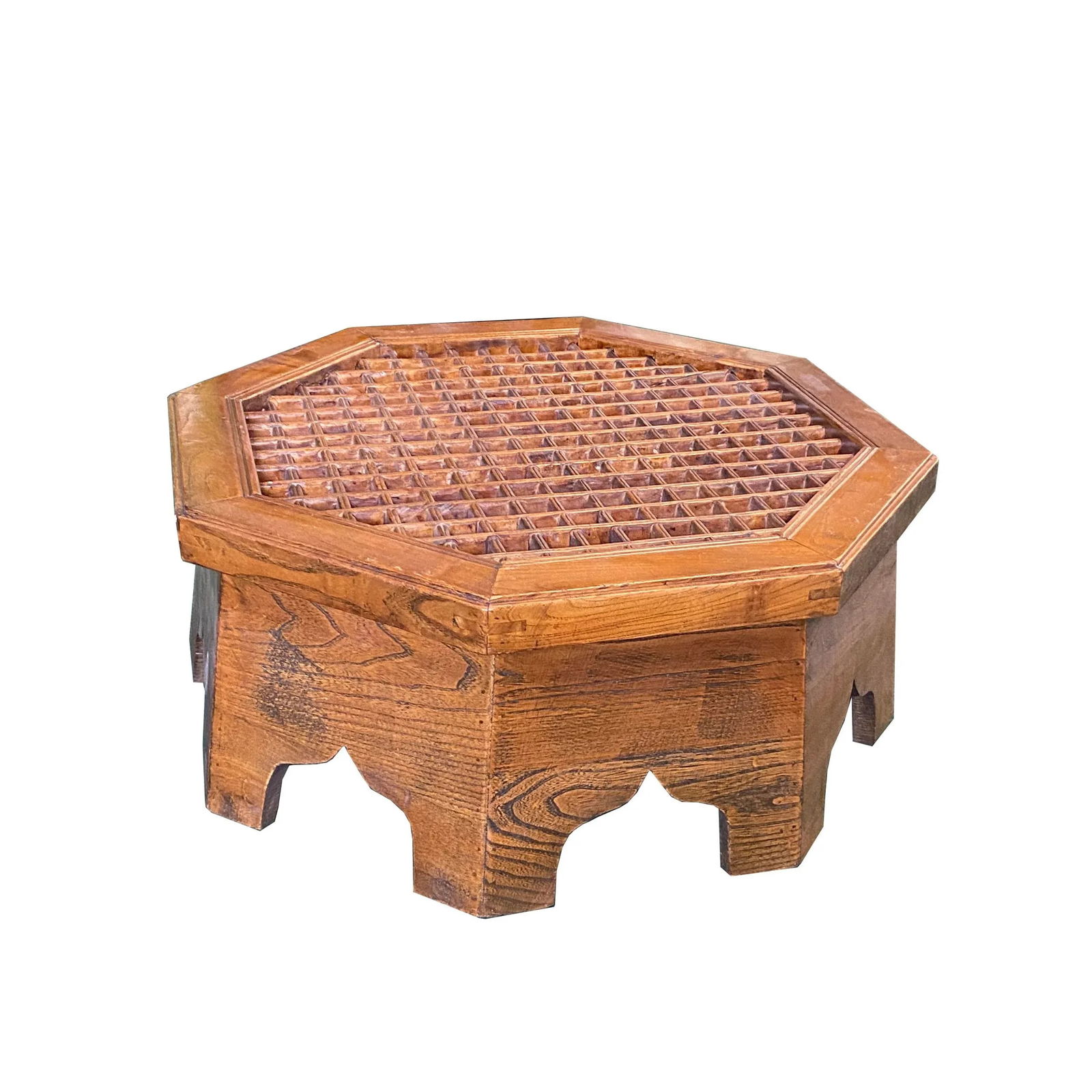 Asian Octagon Geometric Open Pattern Low Side Table Stand - 3