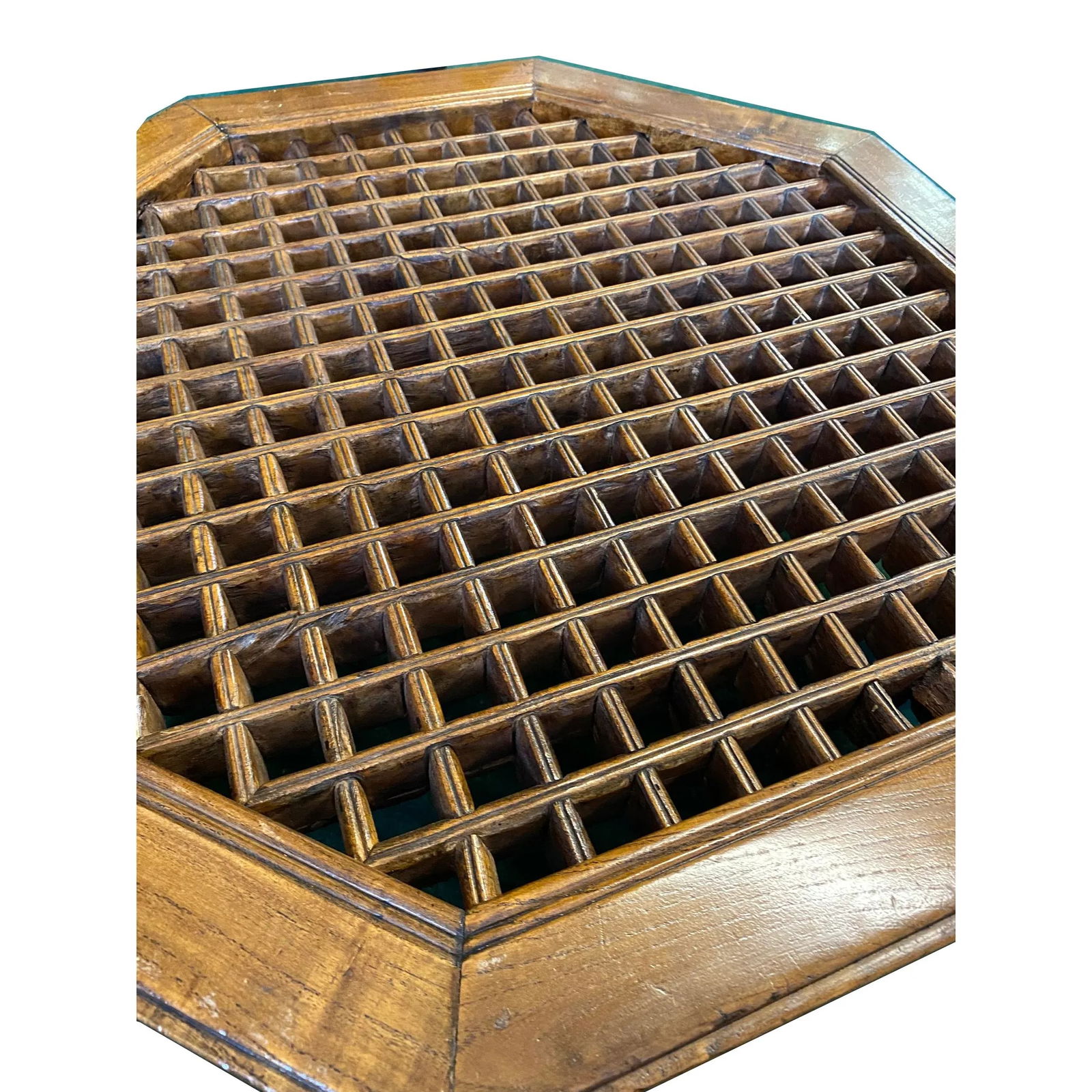 Asian Octagon Geometric Open Pattern Low Side Table Stand - 4