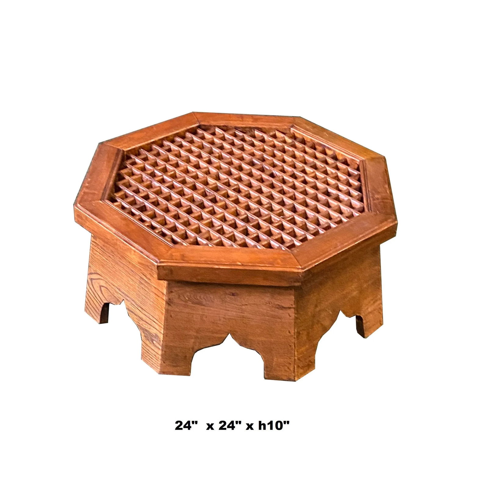 Asian Octagon Geometric Open Pattern Low Side Table Stand - 5
