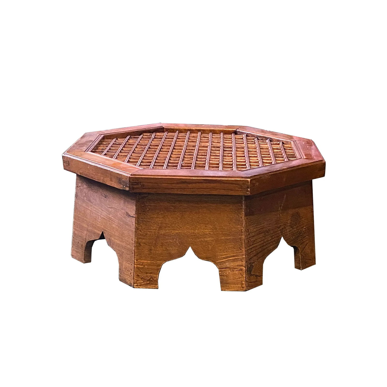 Asian Octagon Geometric Open Pattern Low Side Table Stand - 6
