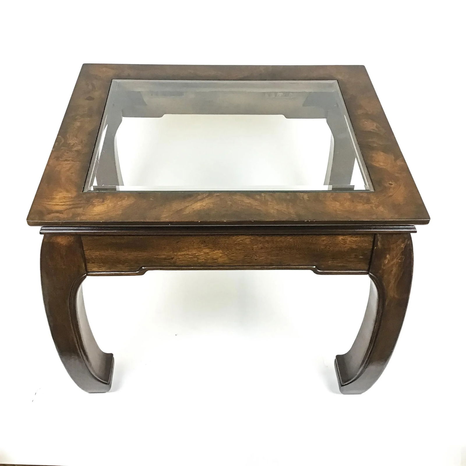 Solid Wood Glass Top Asian Ming Style Side Table by Baker - 13