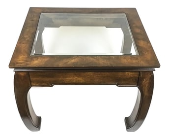 Solid Wood Glass Top Asian Ming Style Side Table by Baker