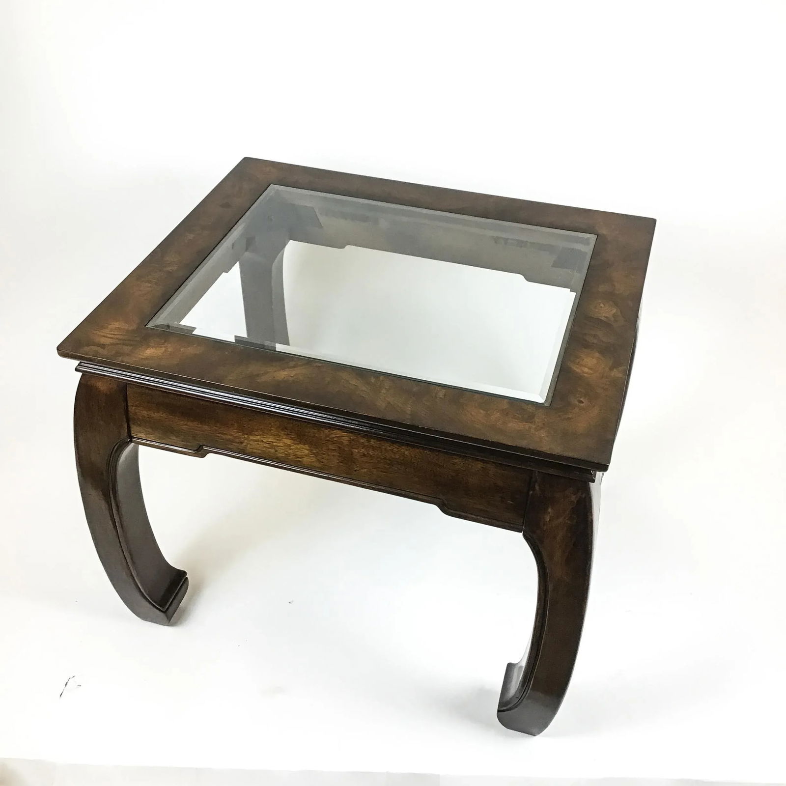 Solid Wood Glass Top Asian Ming Style Side Table by Baker - 2