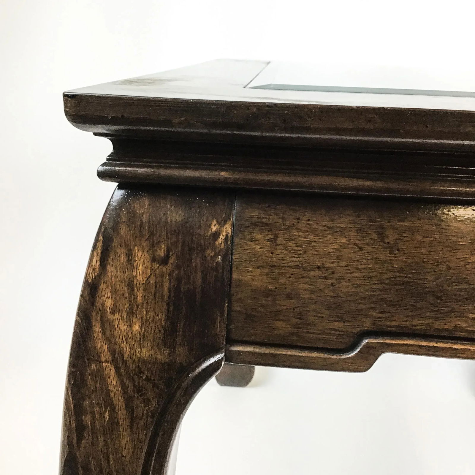 Solid Wood Glass Top Asian Ming Style Side Table by Baker - 7