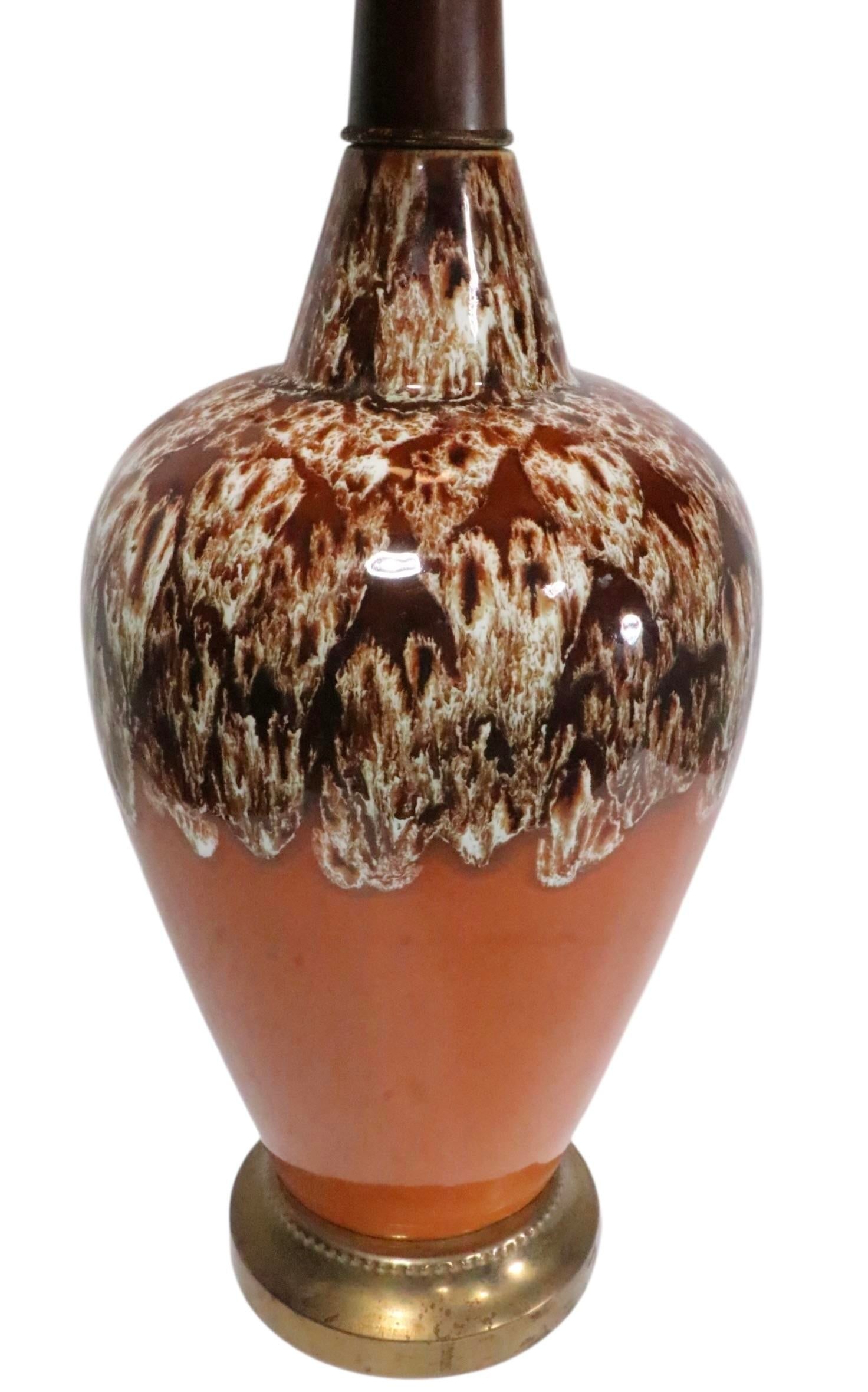 Mid 20th Century Mid Century Ceramic Drip Glaze Table Lamp With Original Shade - 10