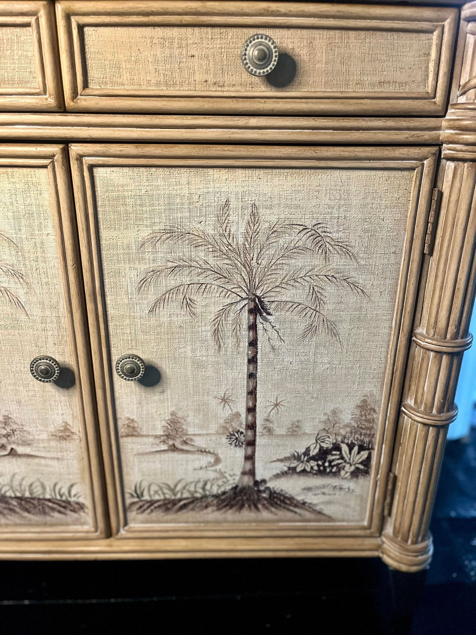 Hollywood Regency Palm-Form Coastal Cabinet With Hand-Painted Finish - 8