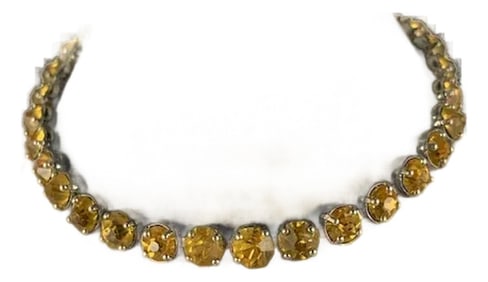 1920s Art Deco Sterling Line Bracelet with Paste Citrines
