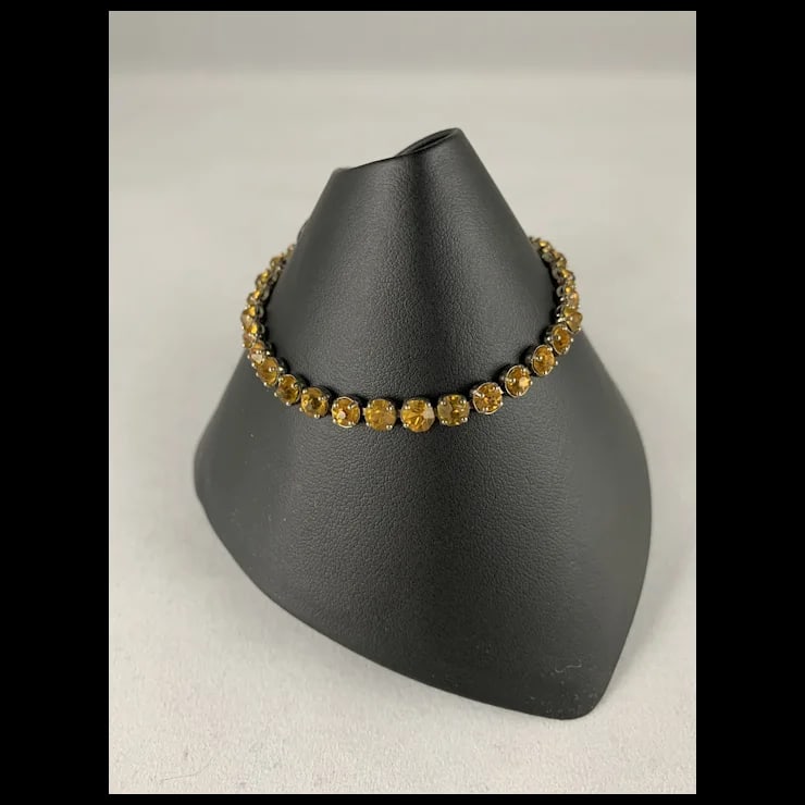 1920s Art Deco Sterling Line Bracelet with Paste Citrines - 3