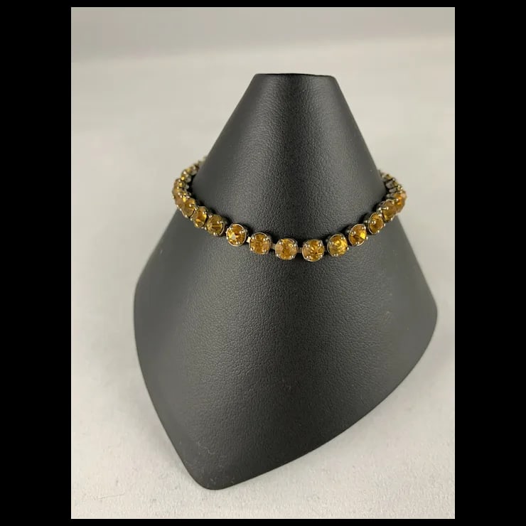 1920s Art Deco Sterling Line Bracelet with Paste Citrines - 5