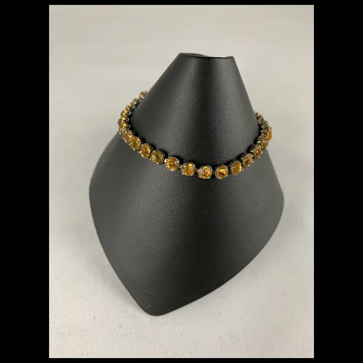 1920s Art Deco Sterling Line Bracelet with Paste Citrines - 6