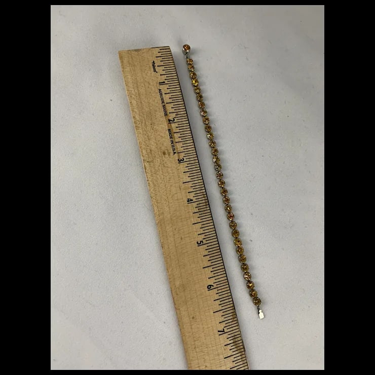 1920s Art Deco Sterling Line Bracelet with Paste Citrines - 7