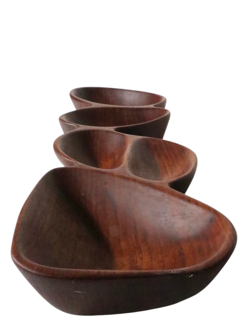 Mid 20th Century Mid Century Organic Modern Hand Carved Wood Snack Serving Bowl - 4