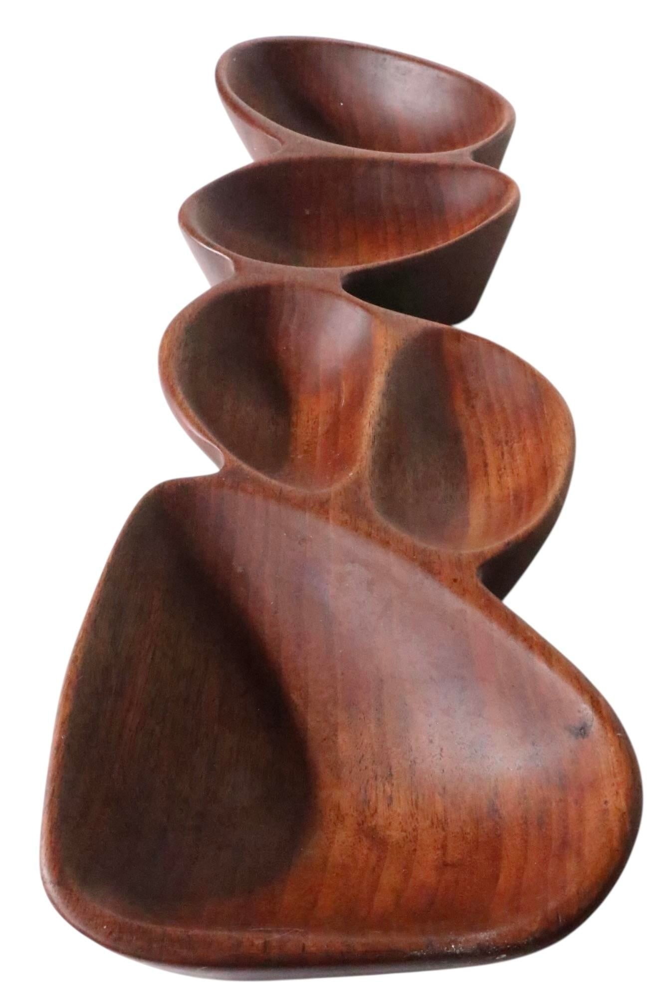 Mid 20th Century Mid Century Organic Modern Hand Carved Wood Snack Serving Bowl - 6