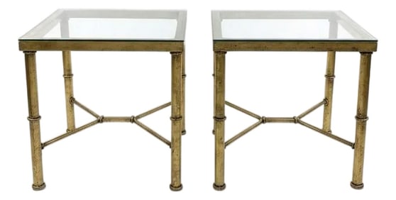 Late 20th Century Exquisite Pair: Hand-Gilt Faux Bamboo Side Tables - Curated by Turtle & Crane - Ne
