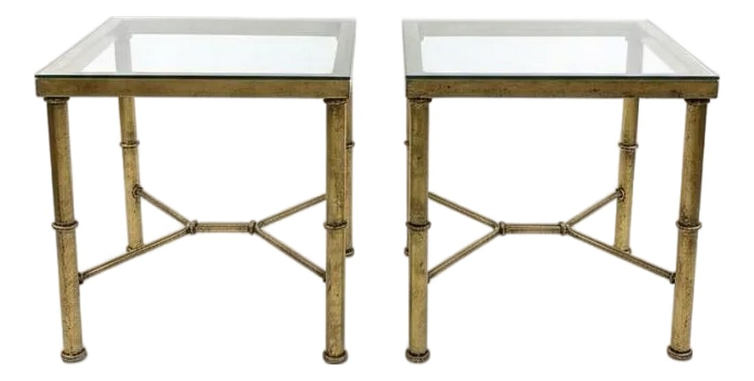 Late 20th Century Exquisite Pair: Hand-Gilt Faux Bamboo Side Tables - Curated by Turtle & Crane - Ne (1 of 12)