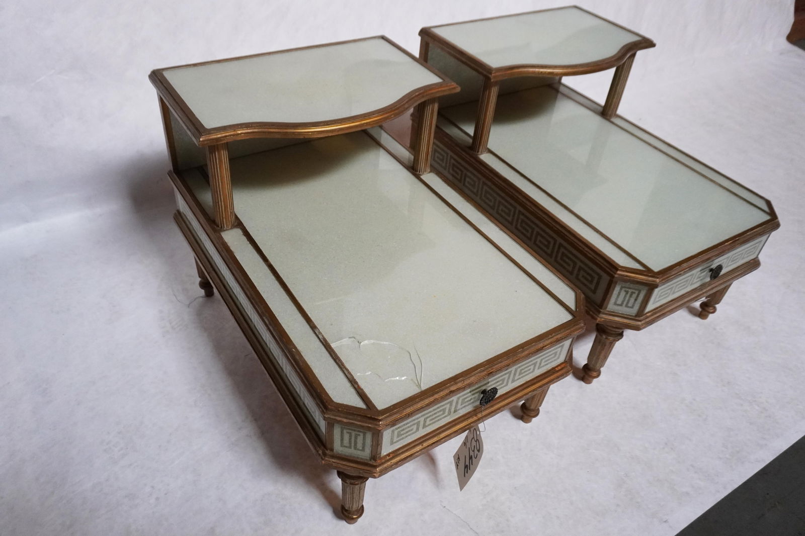 Mid 20th Century A Pair of Reverse-Painted and Opalescent Nightstands - 2