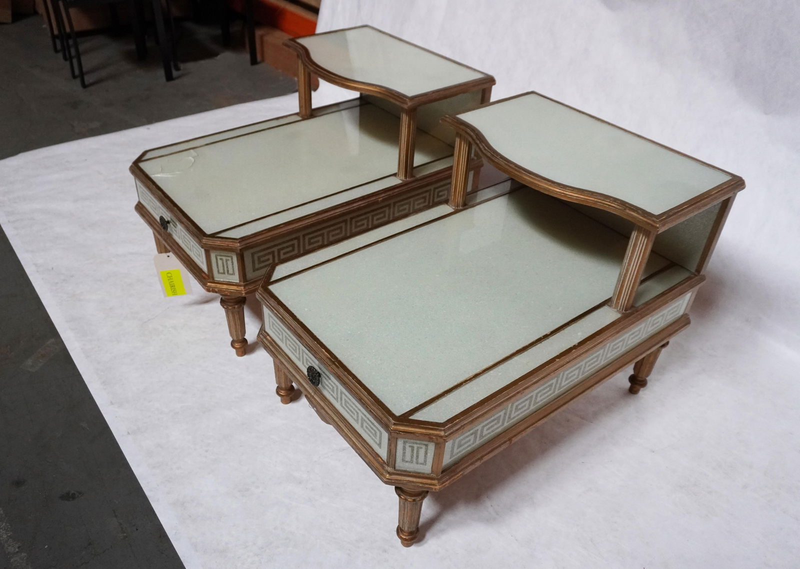 Mid 20th Century A Pair of Reverse-Painted and Opalescent Nightstands - 3