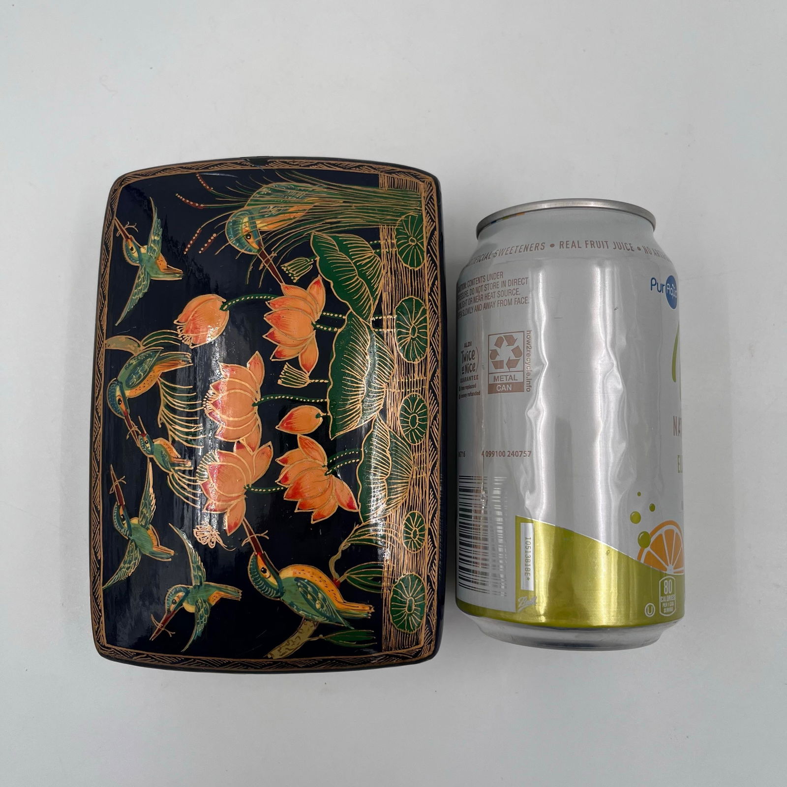 Vintage Chinoiserie Paper Mache Black Lacquer Hand Painted Box With Lid - 2