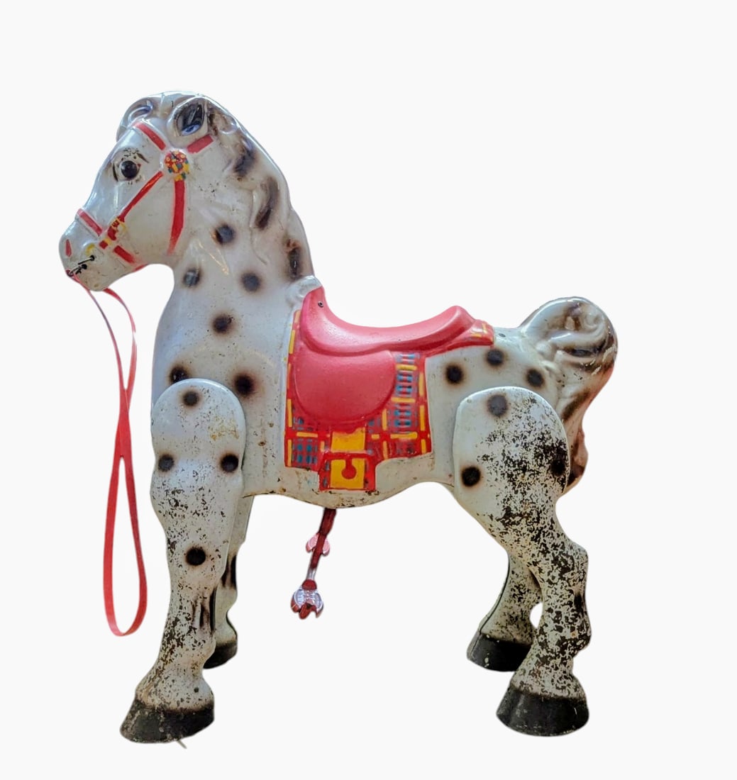 Rare Vintage 1940s Mobo Metal Bronco Toy Horse From England - 7
