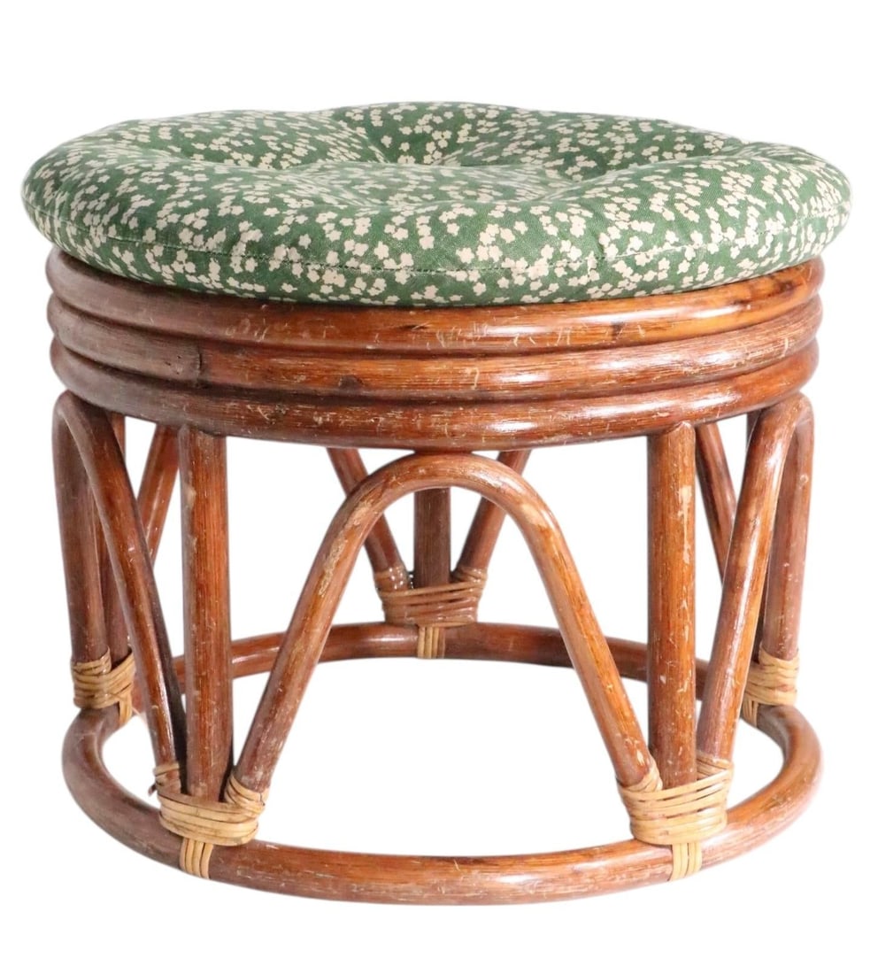 Mid Century Bamboo Stool Footrest Ottoman - 10