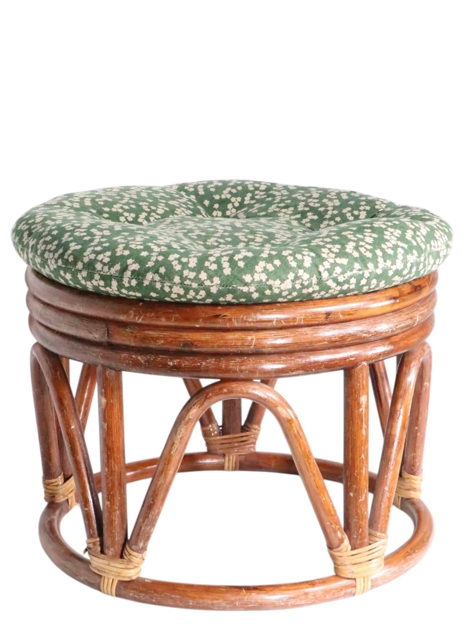 Mid Century Bamboo Stool Footrest Ottoman - 11