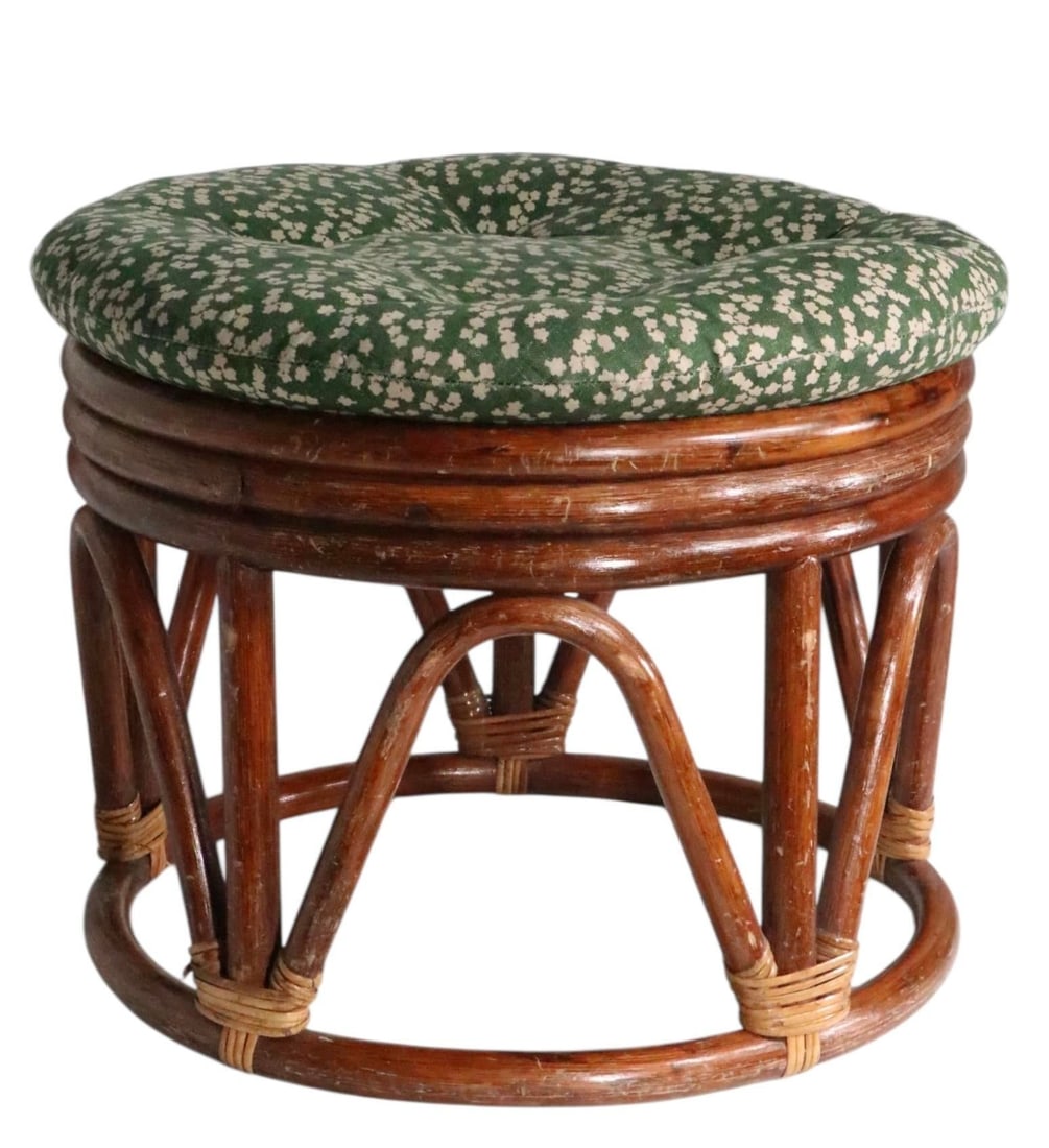 Mid Century Bamboo Stool Footrest Ottoman - 14