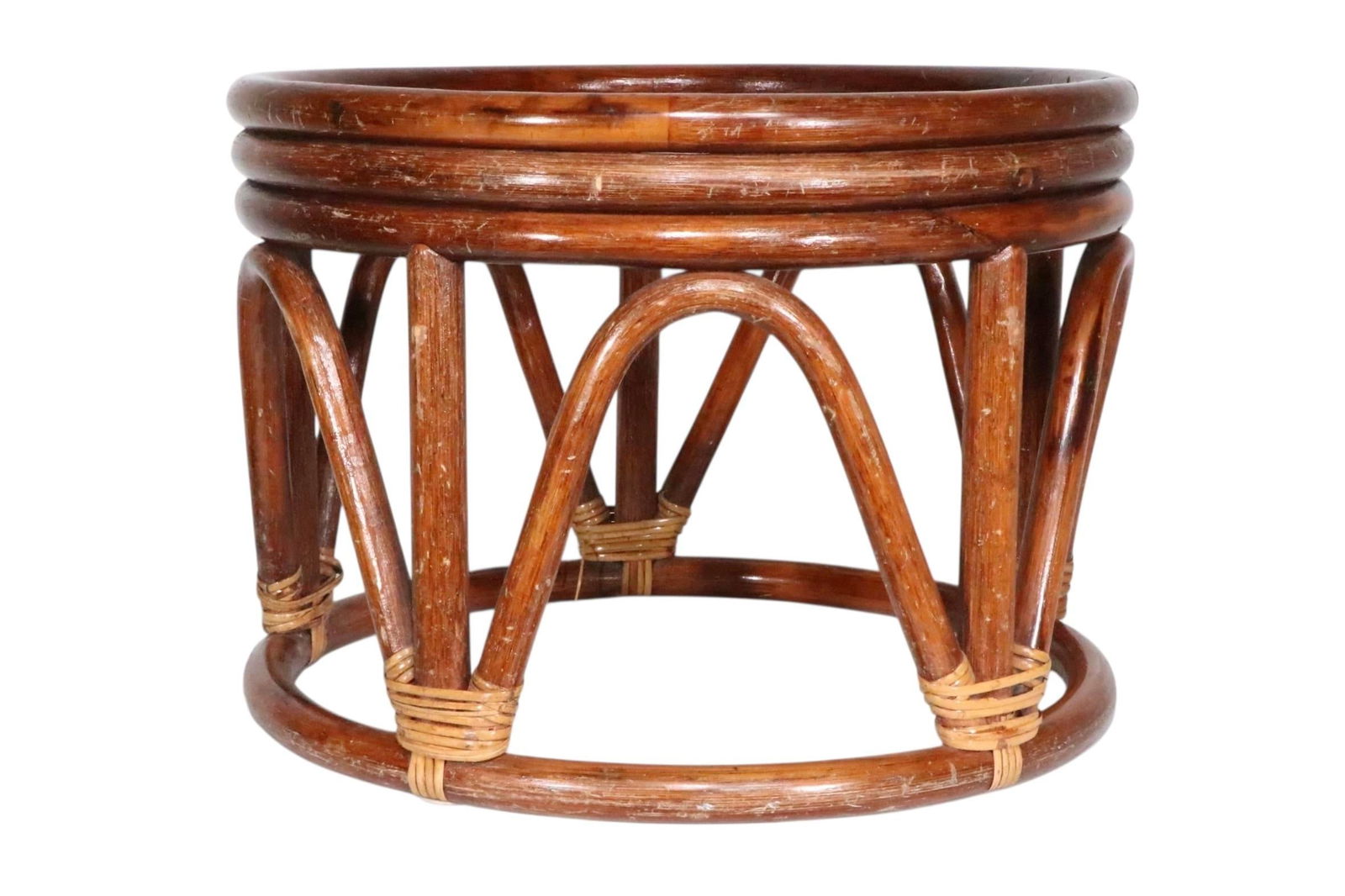 Mid Century Bamboo Stool Footrest Ottoman - 17