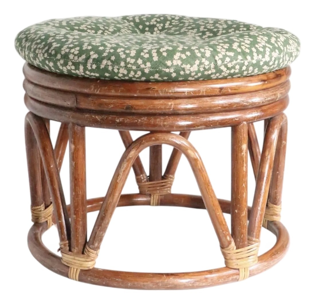 Mid Century Bamboo Stool Footrest Ottoman (1 of 17)