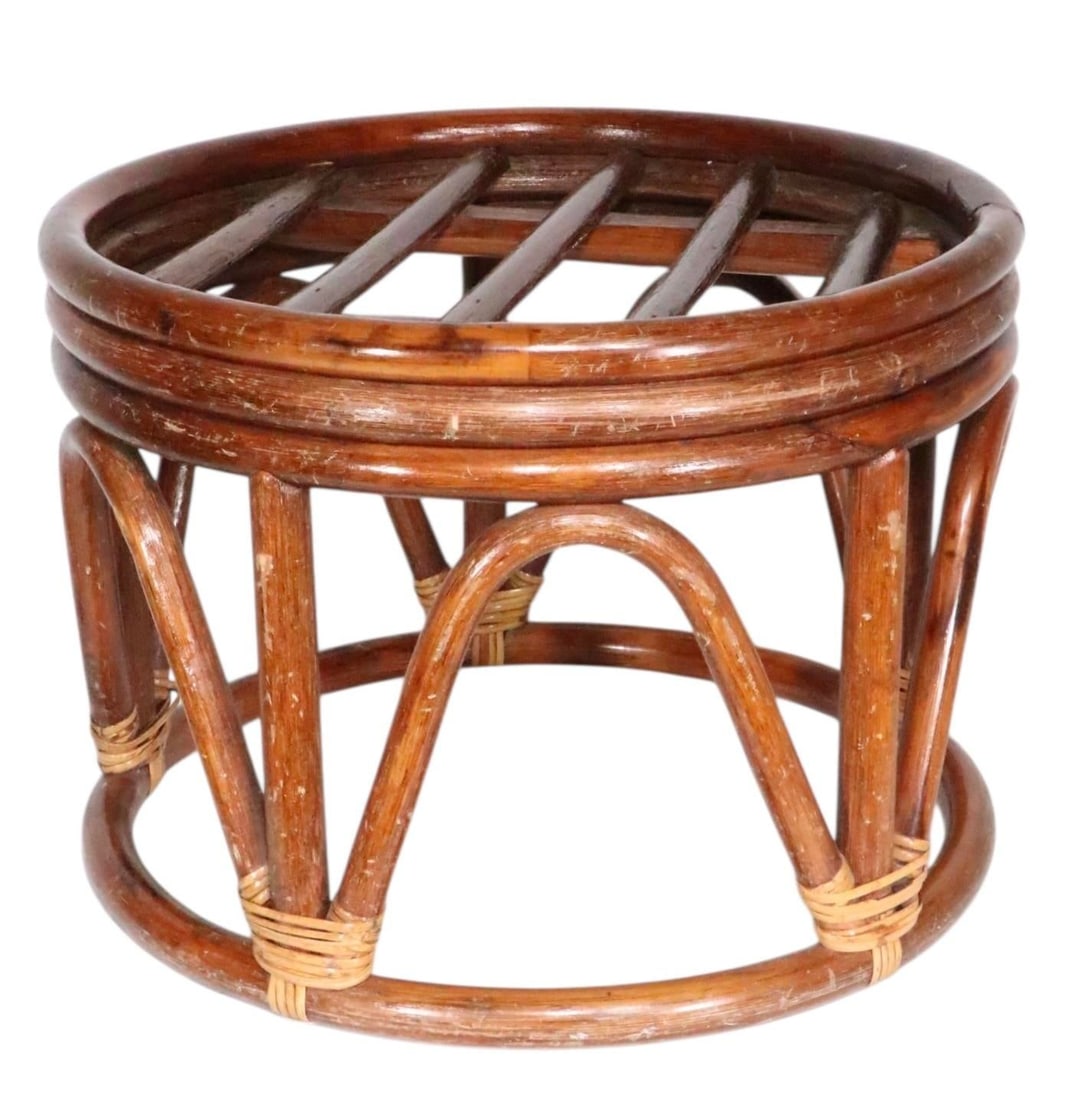 Mid Century Bamboo Stool Footrest Ottoman - 3