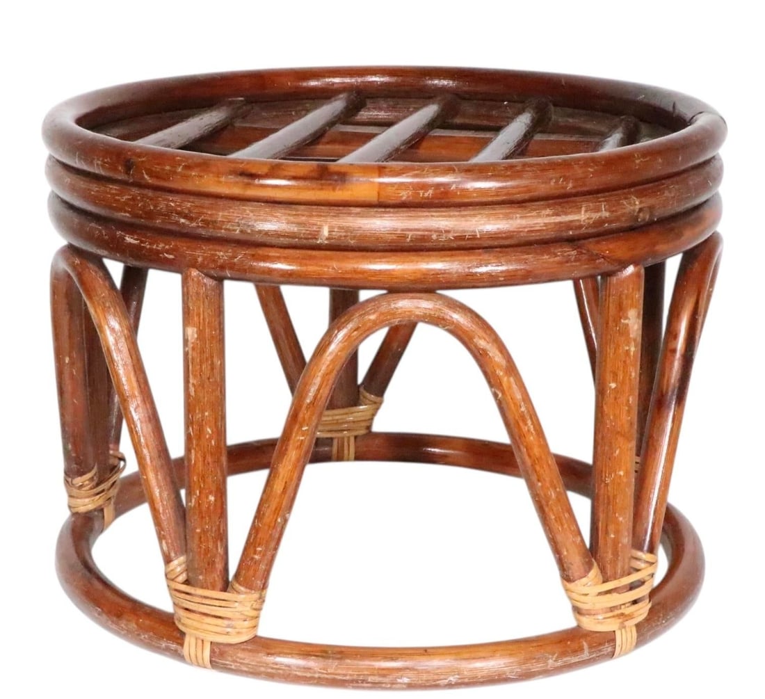 Mid Century Bamboo Stool Footrest Ottoman - 8