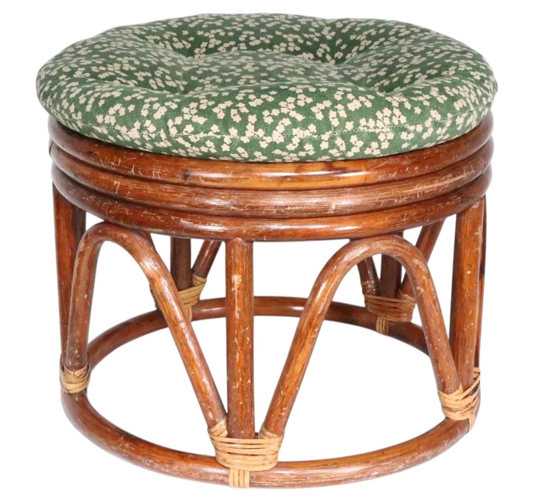 Mid Century Bamboo Stool Footrest Ottoman - 9