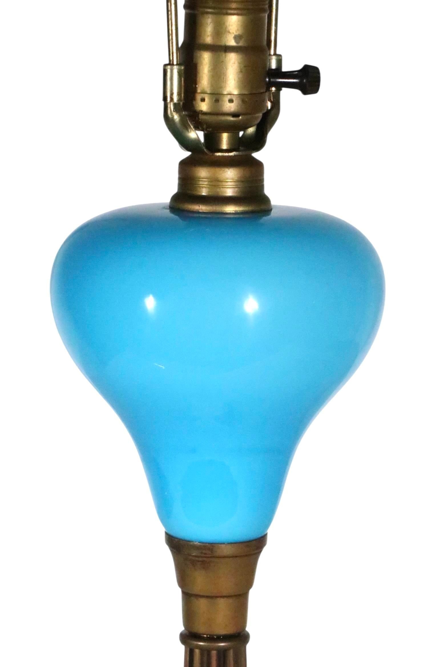 Early 20th Century Electrified Oil Lamp With French Blue Opaline Glass Font - 3