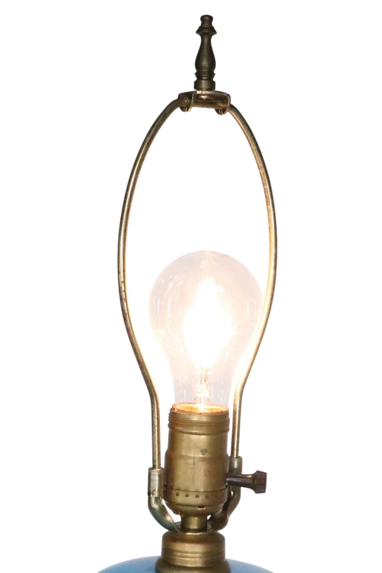Early 20th Century Electrified Oil Lamp With French Blue Opaline Glass Font - 4