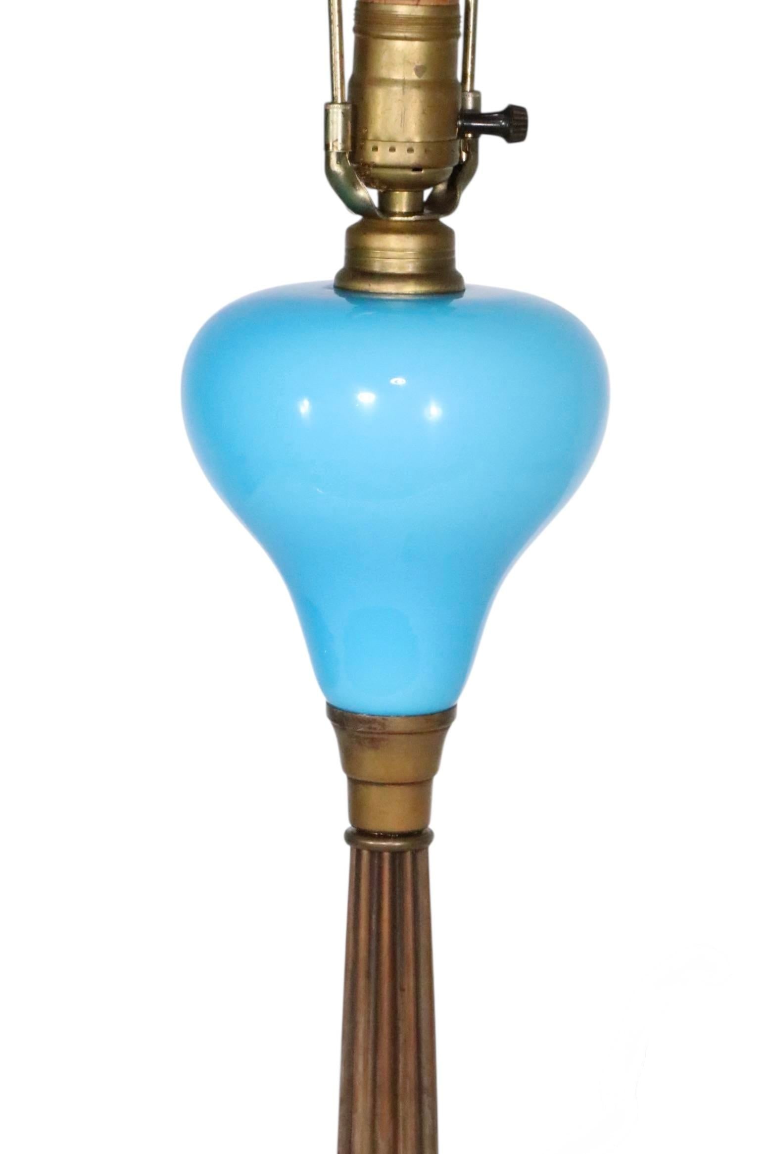 Early 20th Century Electrified Oil Lamp With French Blue Opaline Glass Font - 5