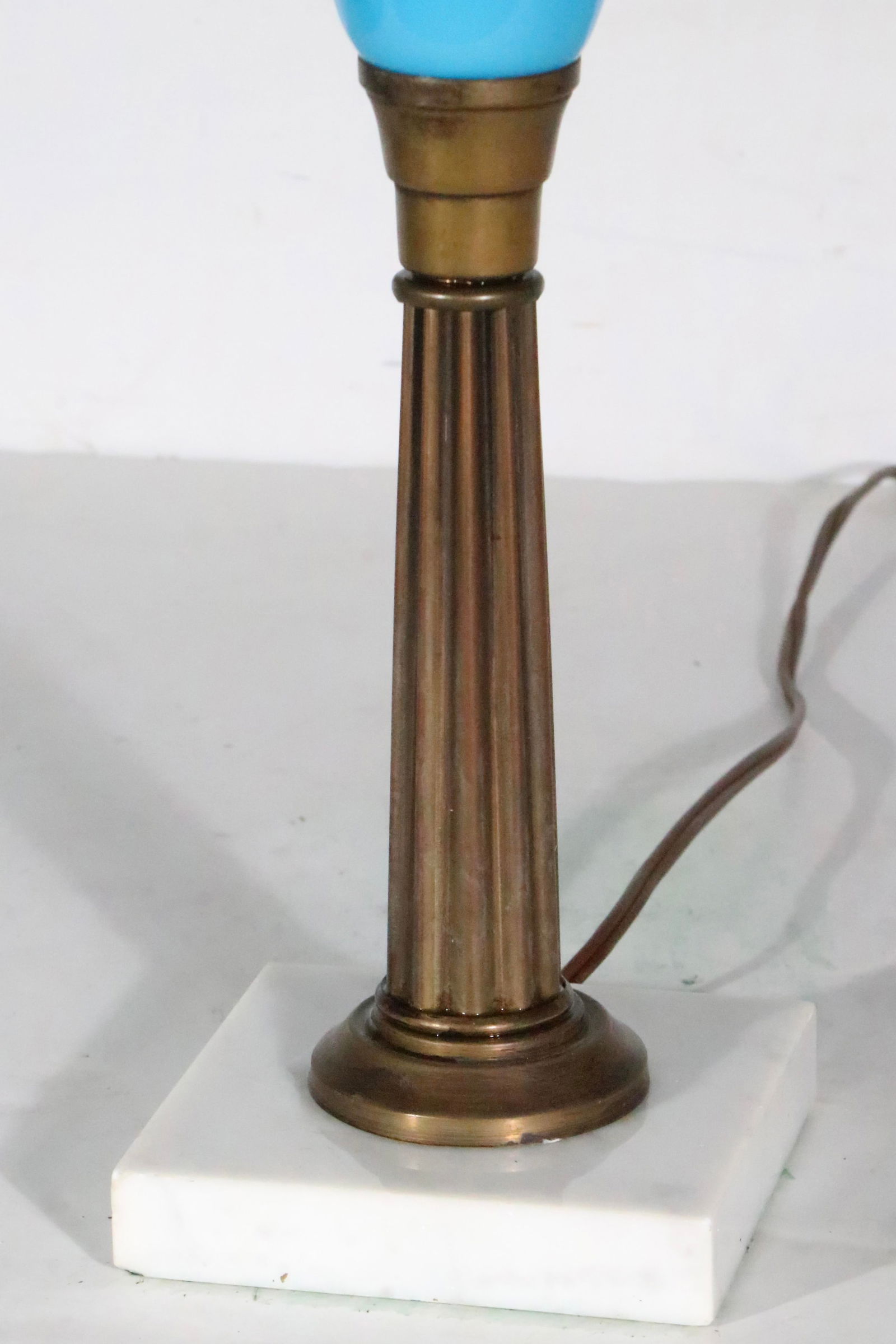 Early 20th Century Electrified Oil Lamp With French Blue Opaline Glass Font - 9