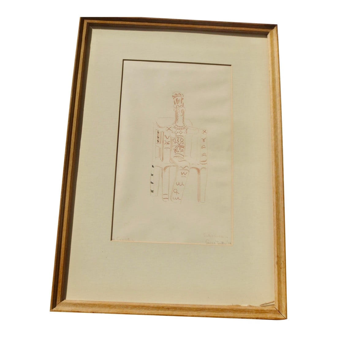 Agnes Enters Conte Crayon Drawing 1934: Agnes Enters (1907 - 1973) .Red Conte drawing of seated Goddess dated 1934. A drawing of the period of the 30s, a time of symbolist and modernist mixing messages. Crisp, clean, and well-drawn,