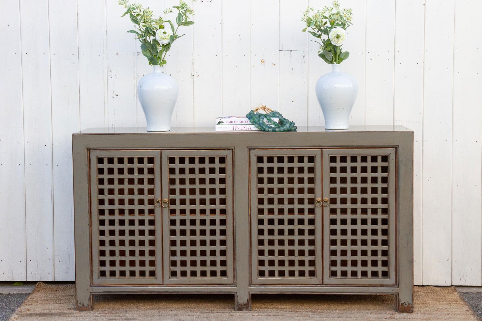 Stone Gray Painted Lattice Sideboard - 2