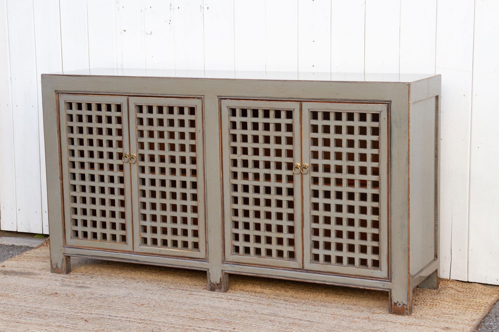 Stone Gray Painted Lattice Sideboard - 3