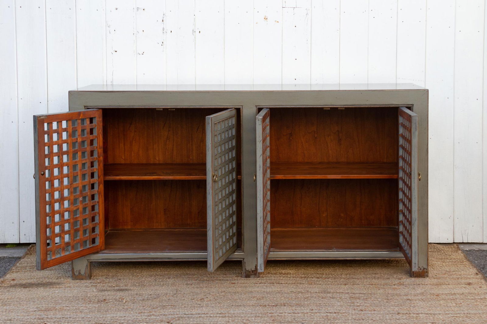 Stone Gray Painted Lattice Sideboard - 5