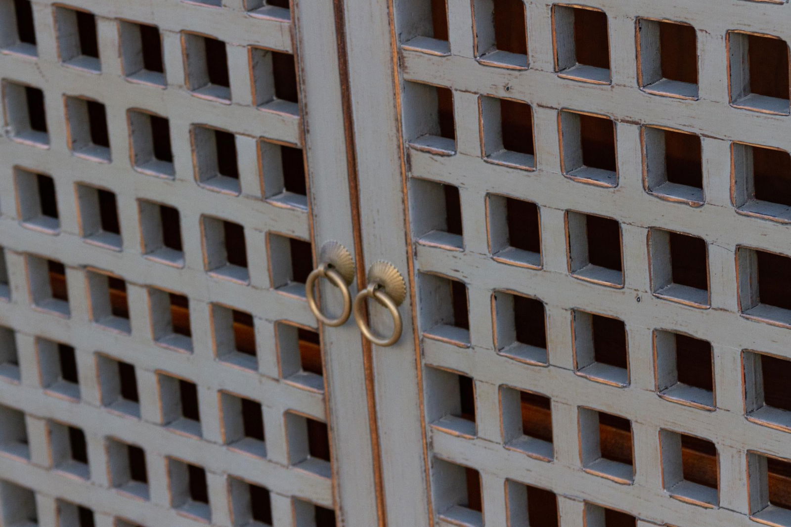 Stone Gray Painted Lattice Sideboard - 6