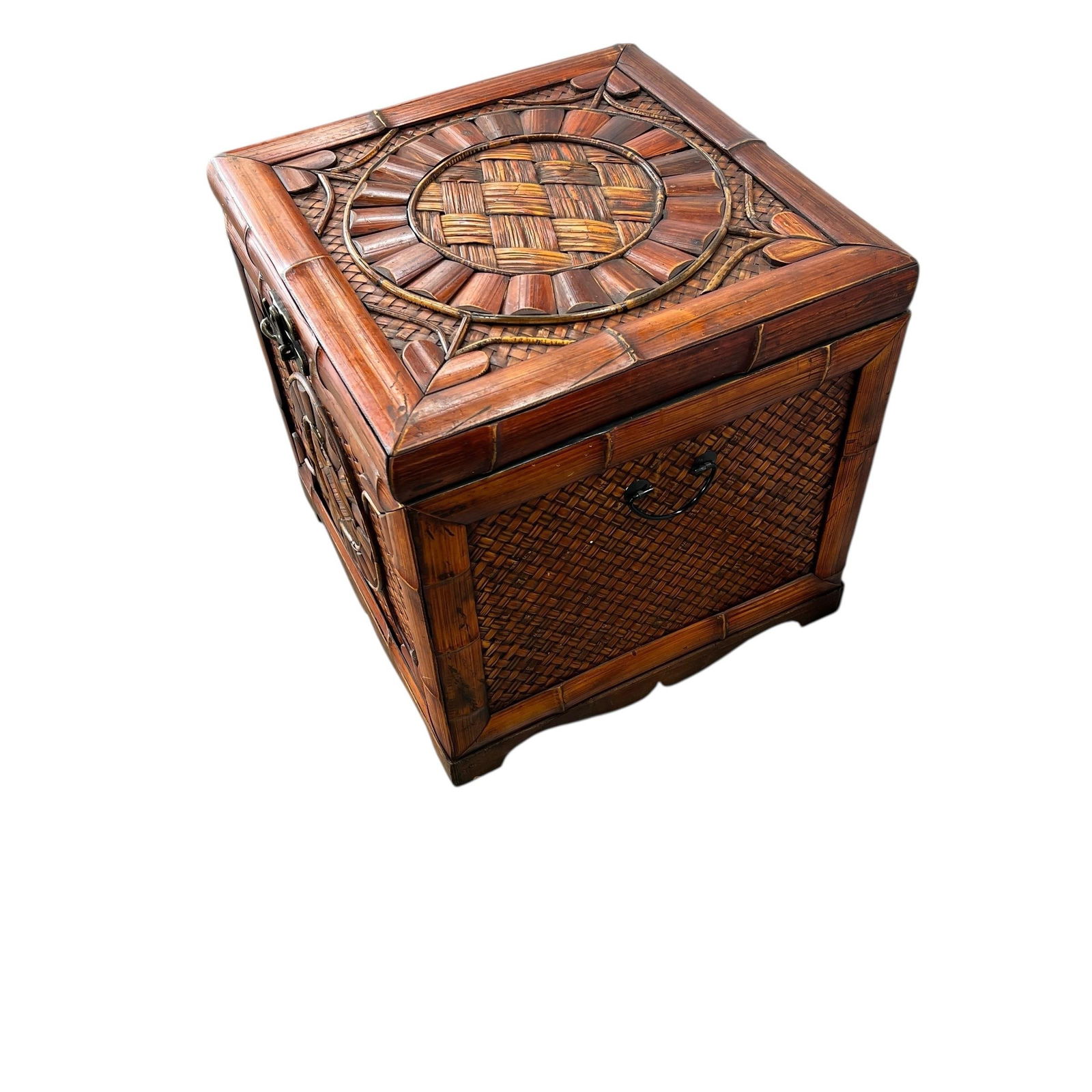 Late 20th Century Handcrafted Bamboo and Woven Rattan Storage Box, Side Table, Nightstand - 3
