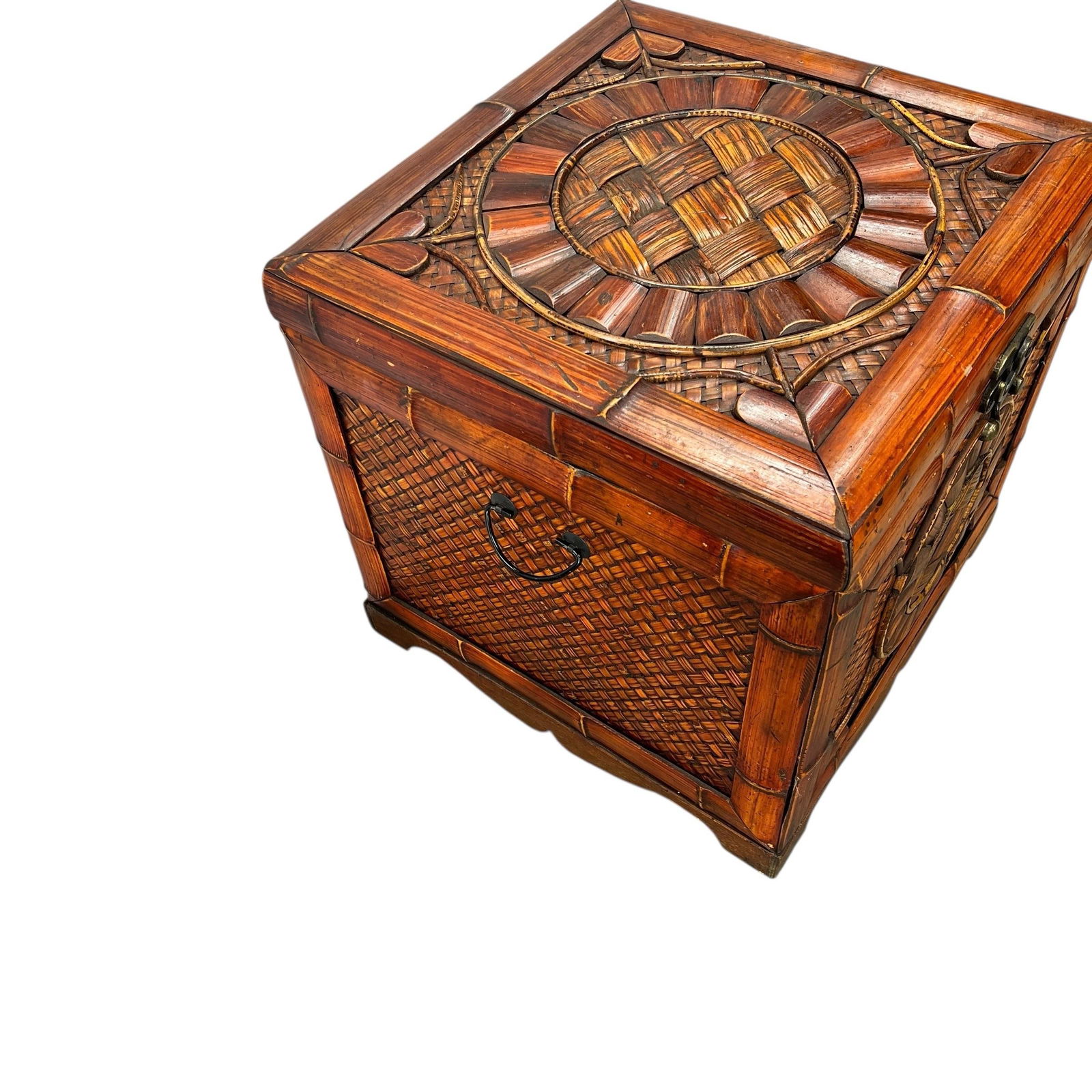 Late 20th Century Handcrafted Bamboo and Woven Rattan Storage Box, Side Table, Nightstand - 4